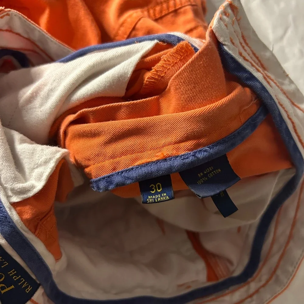 Polo Ralph Lauren Cargo Short Mens 30 Orange Flat Front Medium Wash Beach Cotton